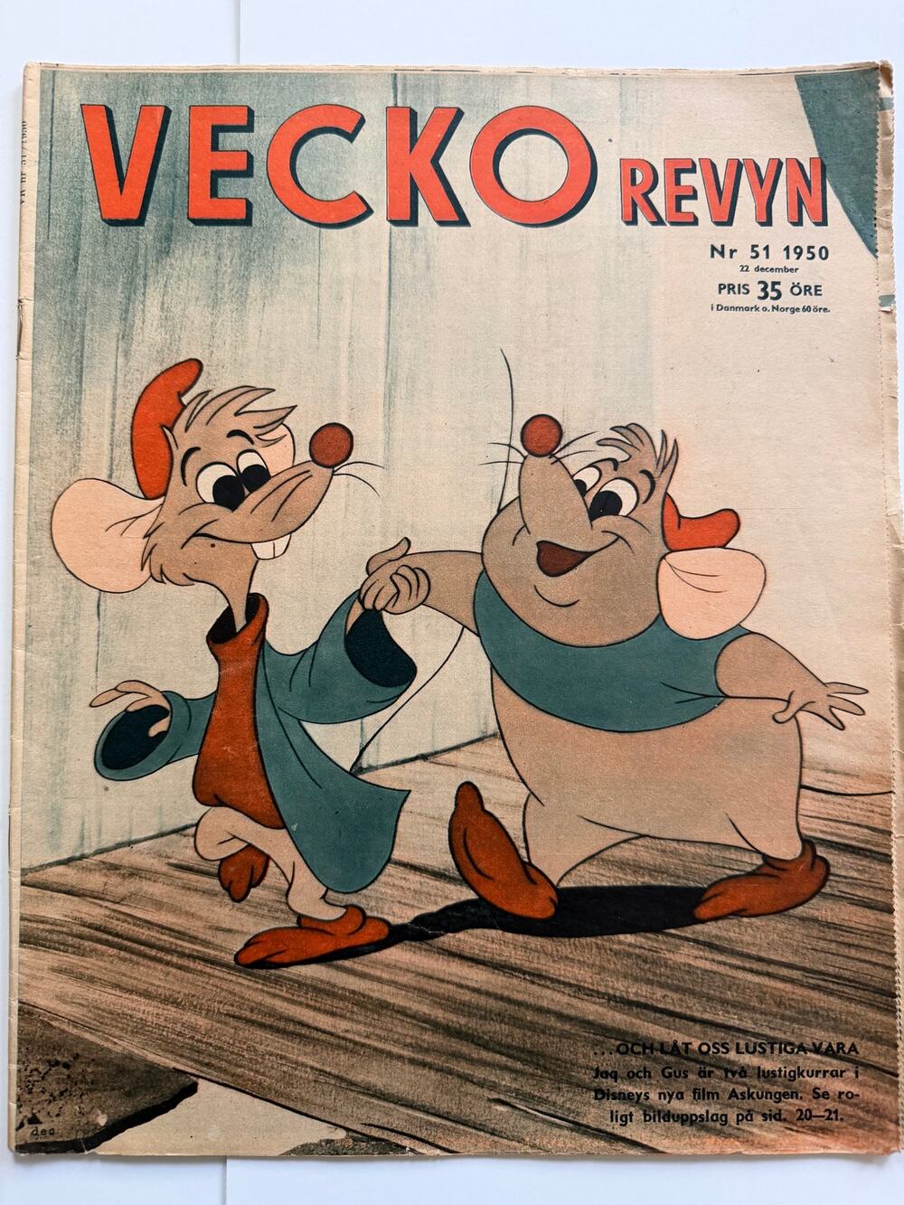 RARE 1950 Swedish Cinderella Walt Disney Magazine Animation Jaq and Gus Disney
